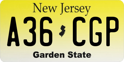 NJ license plate A36CGP
