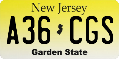 NJ license plate A36CGS