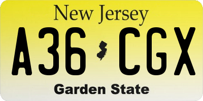 NJ license plate A36CGX