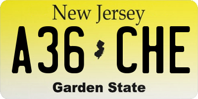 NJ license plate A36CHE