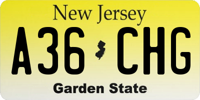 NJ license plate A36CHG