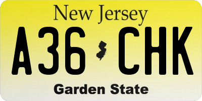 NJ license plate A36CHK
