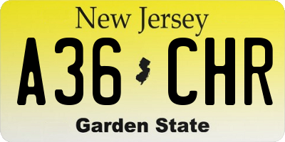 NJ license plate A36CHR