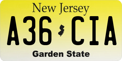 NJ license plate A36CIA