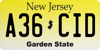 NJ license plate A36CID
