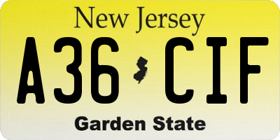 NJ license plate A36CIF
