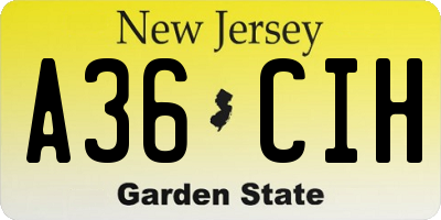 NJ license plate A36CIH