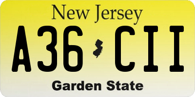 NJ license plate A36CII