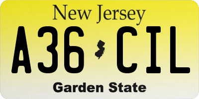 NJ license plate A36CIL