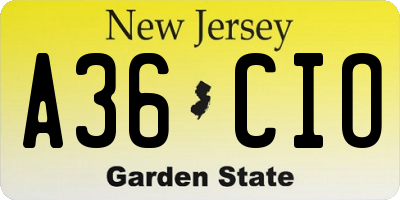 NJ license plate A36CIO