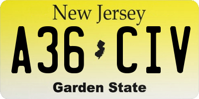 NJ license plate A36CIV