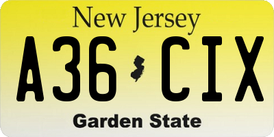 NJ license plate A36CIX