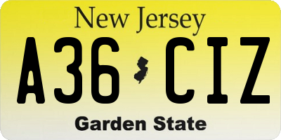 NJ license plate A36CIZ
