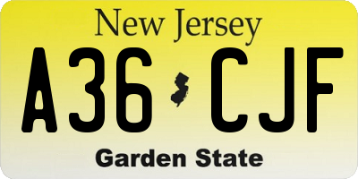 NJ license plate A36CJF
