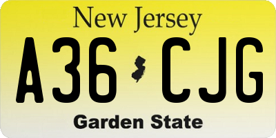 NJ license plate A36CJG