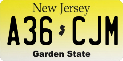 NJ license plate A36CJM