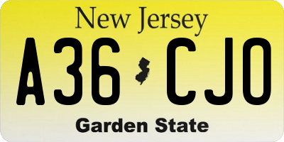 NJ license plate A36CJO