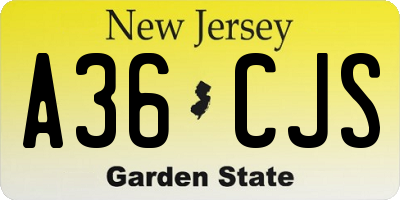 NJ license plate A36CJS