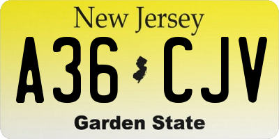 NJ license plate A36CJV