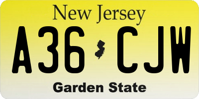 NJ license plate A36CJW
