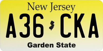 NJ license plate A36CKA