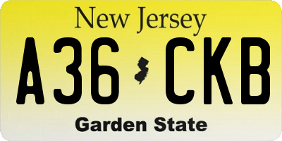 NJ license plate A36CKB