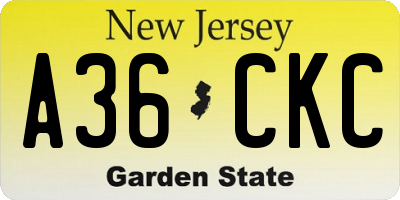 NJ license plate A36CKC