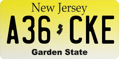NJ license plate A36CKE