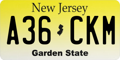 NJ license plate A36CKM