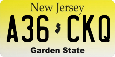 NJ license plate A36CKQ