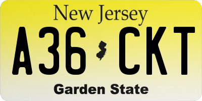 NJ license plate A36CKT