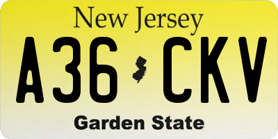 NJ license plate A36CKV