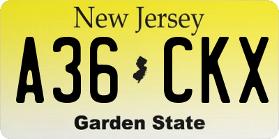 NJ license plate A36CKX