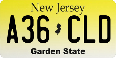NJ license plate A36CLD