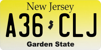 NJ license plate A36CLJ
