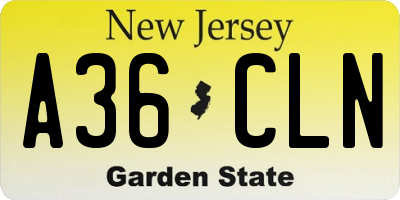 NJ license plate A36CLN