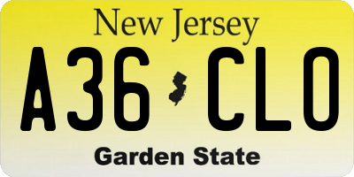 NJ license plate A36CLO