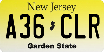 NJ license plate A36CLR
