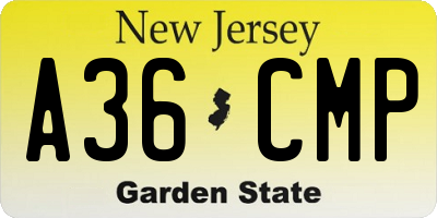 NJ license plate A36CMP
