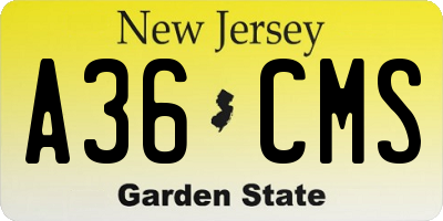NJ license plate A36CMS