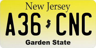 NJ license plate A36CNC