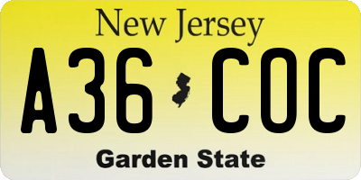 NJ license plate A36COC