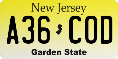 NJ license plate A36COD