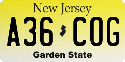 NJ license plate A36COG
