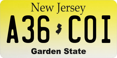 NJ license plate A36COI
