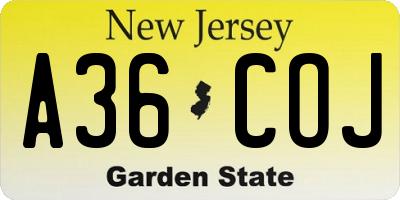 NJ license plate A36COJ