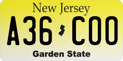 NJ license plate A36COO