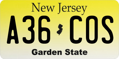 NJ license plate A36COS