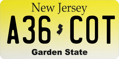 NJ license plate A36COT