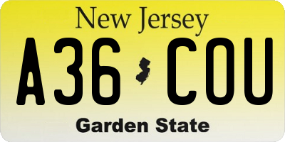 NJ license plate A36COU
